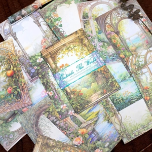 30-teiliges Vintage-Scrapbook-Papierset mit Illustrationen von botanischen Gärten aus Europa