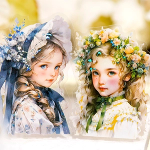 Victorian style PET fantasy girl stickers with laser effect for DIY journaling scrapbooking