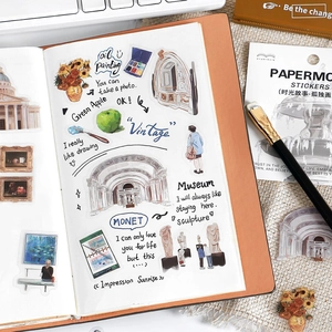 Vintage PET sticker pack featuring Monet oil paintings and classic art for DIY journal decor