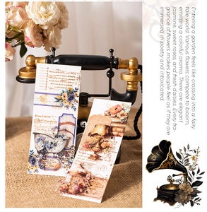 Detail of vintage PET stickers featuring antique bathtubs and floral collage for DIY journals