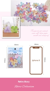 Macro detail of waterproof transparent floral PET stickers for journal decoration