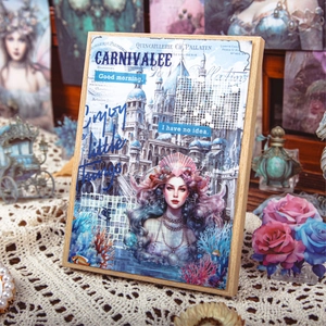 Retro droomserie houten frame collage met zeemeermin en kasteel fantasie illustraties