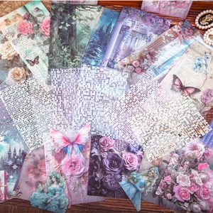 Vintage scrapbooking materiaal set met bloem- en vlinderpatronen voor DIY dagboeken