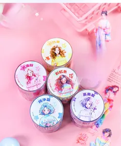 Macro view of six PET decorative tape rolls featuring colorful anime girl illustrations