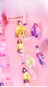Detail of PET tape featuring dopamine girl illustrations with shell light finish