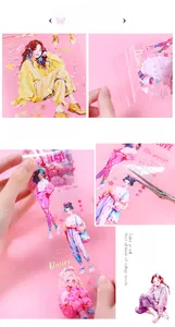 Detail of waterproof PET decorative stickers featuring vibrant cartoon girls for journaling