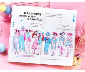 Detail showing PET stickers with anime girls and quotes for DIY scrapbooking decoration