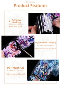 Macro view of waterproof PET sticker tape showing adhesive backing and fairy illustrations