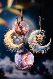 Detailed view of moon goddess themed magic moon phases and witch acrylic stickers