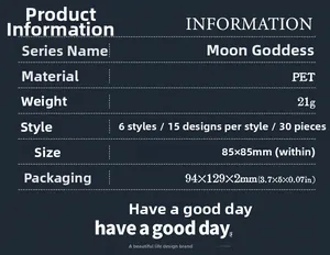 Detail view of Moon Goddess PET stickers showing 30 sheets and product dimensions