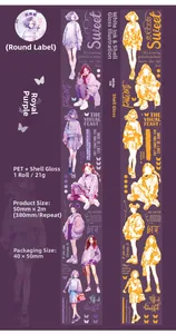 Detail of purple PET tape with shell light effect and girl fashion illustrations