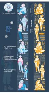 Detail of PET decorative tape featuring shell-light printing and cute anime girl illustrations