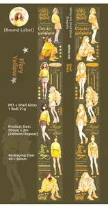Close-up of PET shell light decorative tape featuring girl illustrations in yellow theme