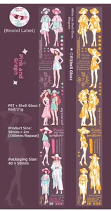 Detail of PET decorative tape featuring shell light effect and cute anime girl design