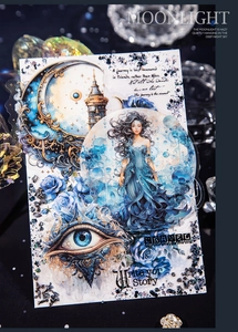 Detail view of Moonlight Goddess scrapbooking stickers with moon and castle motifs