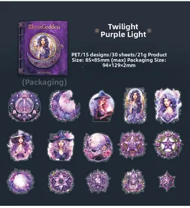 Detail view of 30pcs Moon Goddess PET stickers featuring magic moon phases and goddesses