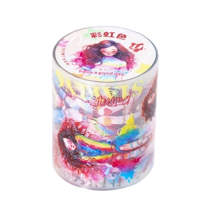 Colorful PET decorative tape with shell light finish featuring cute anime girl illustrations