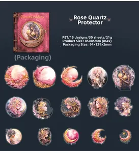 Detail view of pink moon goddess PET stickers showing various fantasy illustrations