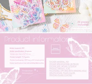 Détail d'autocollants papillon en PET avec effet lumière de coquillage pour le scrapbooking