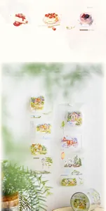 Detail of PET decorative tape featuring hand-drawn forest landscapes for DIY planners