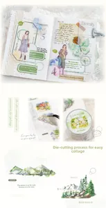 Detailed view of MO-CARD green forest theme PET tape with pre-cut watercolor designs