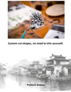 Detail of pre-cut transparent PET stickers featuring ink style Chinese landscape designs
