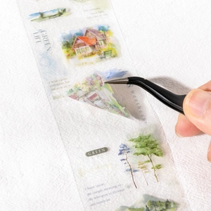Watercolor vintage style PET tape stickers featuring European architecture and floral patterns