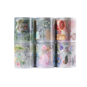 Set of 6 decorative PET tape rolls with floral and scenic designs for DIY journaling