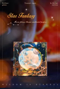 Macro detail of Moon Phase theme decorative scrapbooking paper with laser gold stamping
