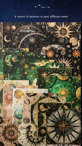 Macro detail of vintage celestial scrapbooking paper with moon phases and star maps