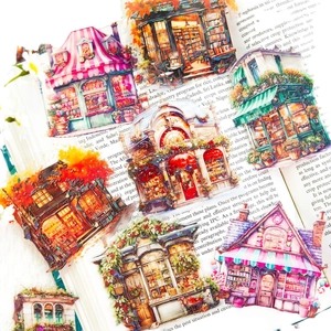Pegatinas de acuarela de edificios retro para scrapbooking DIY y decoración de diarios