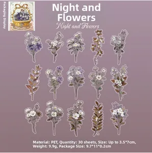 Autocollants en PET avec 30 fleurs violettes et blanches pour scrapbooking et DIY