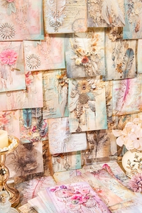 Detail van vintage Feather's Letter papier met kant- en dromenvanger-ontwerpen