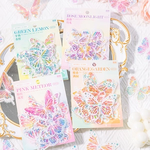 Autocollants PET Papillon Fleur Holographiques Décalcomanies Laser Lustre Coquille pour Scrapbooking Bricolage Journal Décoration