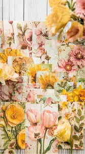 Close-up of vintage floral scrapbooking paper with elegant botanical patterns and matte finish