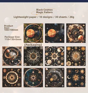 Detail view of 100x100mm lightweight paper with vintage universe and star fantasy patterns