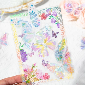 Autocollants papillons 3D laser en PET avec perles pour scrapbooking et déco DIY