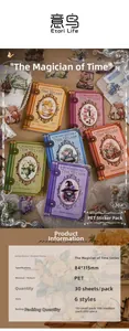 Close-up of vintage PET sticker pack with 30 pieces featuring classic magic illustrations