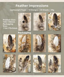 Macro-opname van 10 vintage veerontwerpen op scrapbookpapier met elegante patronen