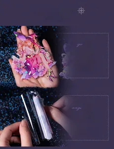 Detail of large iridescent witch stickers with anime girls and floral motifs on back