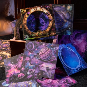 Star Fantasy celestial scrapbooking paper with gold foil moon and galaxy patterns