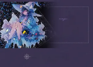 Waterproof PET sticker showing a blue-dressed witch girl with water droplets detail
