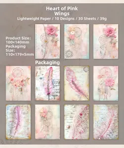 Detail van Pink Wings Heart vintage papier met veren en dromenvangers voor scrapbooking