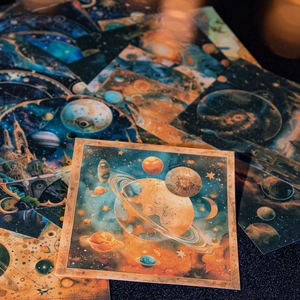 Vintage celestial scrapbook paper set with starry galaxy and planet moon illustrations