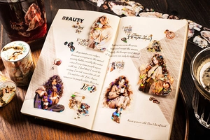 Détail des autocollants PET avec des filles d'anime et des thèmes de café sur agenda