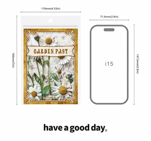 Size comparison of garden-themed floral material bags measuring 110mm by 180mm with i15