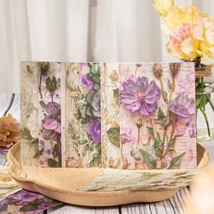 Set de papel vintage para scrapbooking con margaritas y tulipanes en plato cerámico