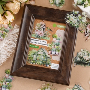 Vintage garden themed PET stickers for scrapbooking with succulents and floral designs
