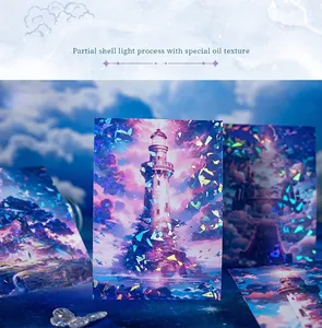 Macro detail of sky theme stickers featuring holographic shell light and 3D oil texture