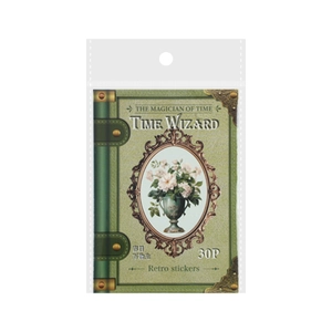 Vintage Time Wizard themed PET stickers for journaling with retro floral motifs, 30 pieces